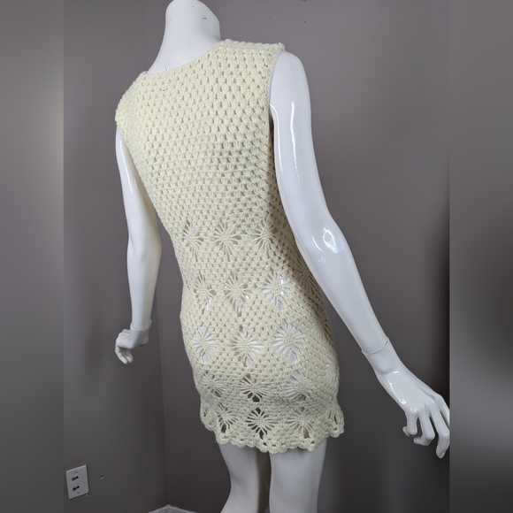 Handmade Crochet Tank Top Cream Boho Festival Sleeveless Shell Knit Pull - Picture 6 of 8